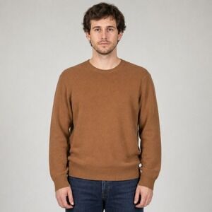 Everlane Men's XL 100% Wool Crewneck Sweater Camel Brown Knit